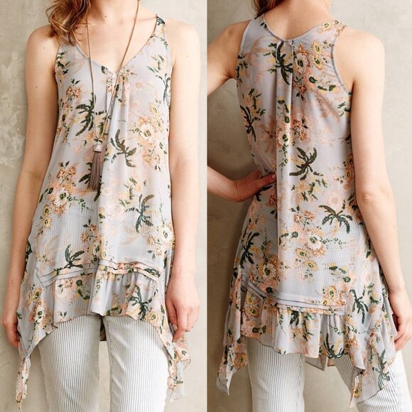 Anthropologie Maeve Magda Ruffle Floral Tunic Tank S Romantic Fairy Sheer $98 - Picture 15 of 15